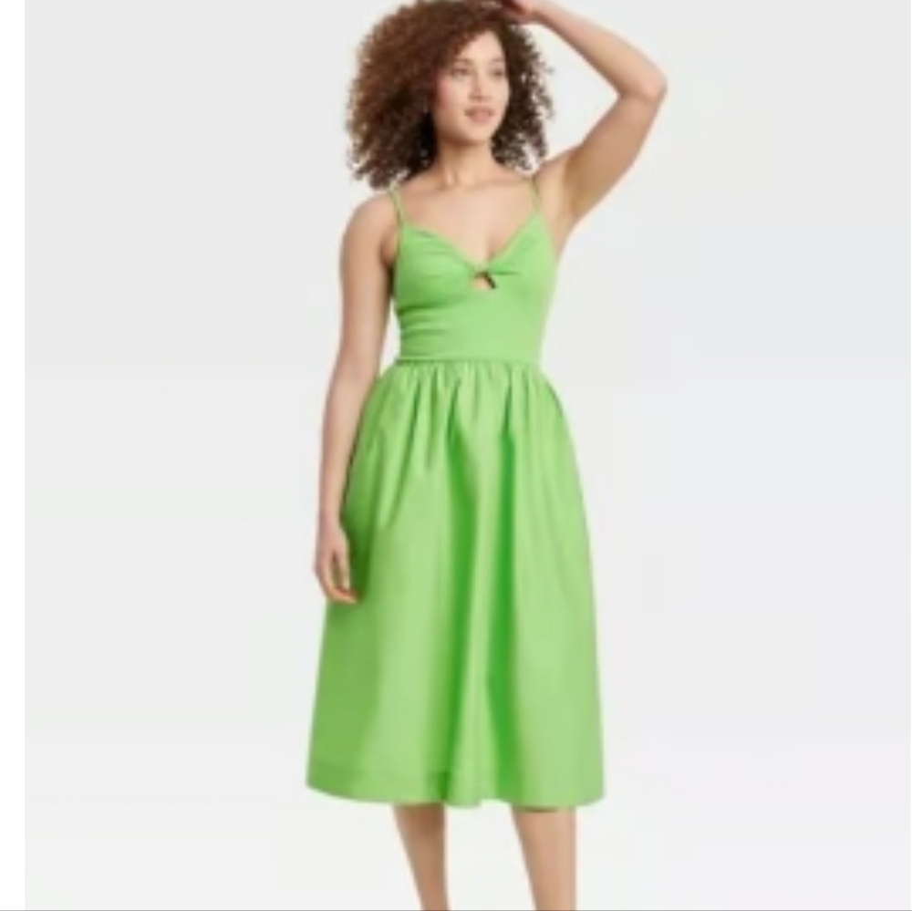 Women's Knit Ballet Keyhole Twist Midi Sundress - A New Day Green